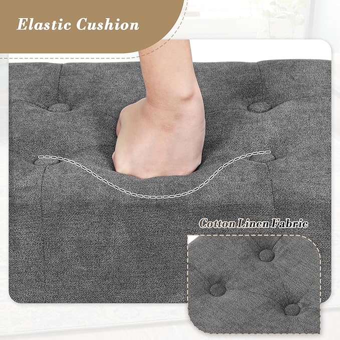 Athena Collection Small Ottoman Foot Rest with Legs, Linen Fabric Ottoman Foot Stool with Soft Padded seat, Square Footstool FootRest for Living Room, Bedroom, Office, Dark Grey