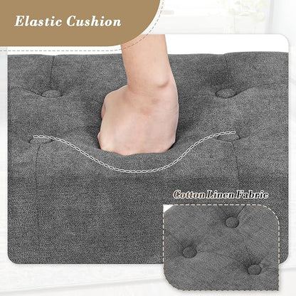 Athena Collection Small Ottoman Foot Rest with Legs, Linen Fabric Ottoman Foot Stool with Soft Padded seat, Square Footstool FootRest for Living Room, Bedroom, Office, Dark Grey
