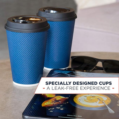 Disposable Coffee Cups With Lids - 12 oz Togo Coffee Cup With Lid (80 Set). To go Travel Paper Hot Cups Insulated For Hot and Cold Beverage Drinks, No Sleeves Needed (Midnight Blue)