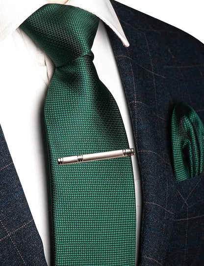 RBOCOTT Mens Woven Tie and Pocket Square with Tie Bar Sets Solid Necktie