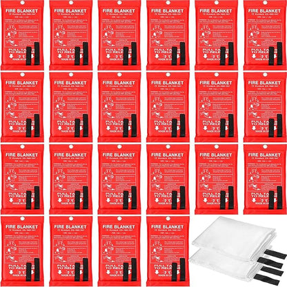 Jerify 24 Pcs Fire Blanket - Fiberglass Fire Emergency Flame Retardant Safety Fireproof Safety Suppression Cover Blanket for Kitchen, Home, Car and Office - 39 x 39 Inch (Red)