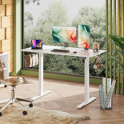 DEVAISE Whole Piece Standing Desk, 48 x 24 Inch Electric Standing Desk with Adjustable Height, 3-Preset Memory Sit Stand up Desk, One Piece Desktop Computer Desk for Home, Office (White)