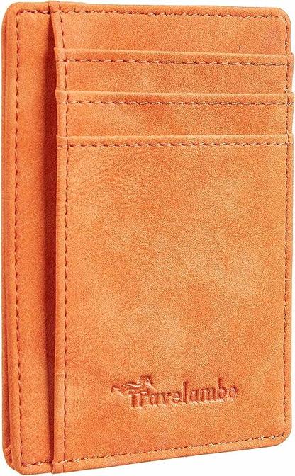 Travelambo Slim Wallet Front Pocket Minimalist Leather RFID Blocking Medium Size