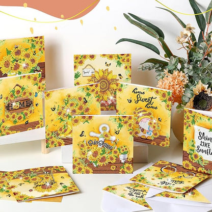 Saillong 12 Pack Sunflower Diamond Painting Greeting Card Kits DIY Diamond Art Cards with Envelopes Summer Flowers Gnome 5D Rhinestones Painting Card for Adults DIY Crafts Family Friend Birthday Gifts