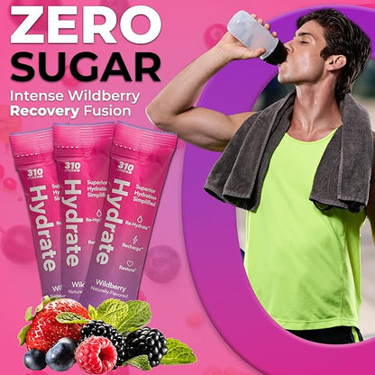 310 Nutrition Sugar Free Electrolytes Powder - Instant Hydration Packets for Daily Fluid Balance - Caffeine-Free Rehydration Drink Mix w/Vitamins, Low Calorie & Keto Friendly - Wildberry 15 Singles