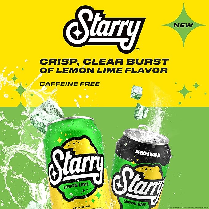 Starry Zero Sugar Lemon Lime Soda, Caffeine Free, Mini Cans, 7.5 Ounce (Pack of 10)
