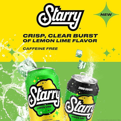Starry Zero Sugar Lemon Lime Soda, Caffeine Free, Mini Cans, 7.5 Ounce (Pack of 10)