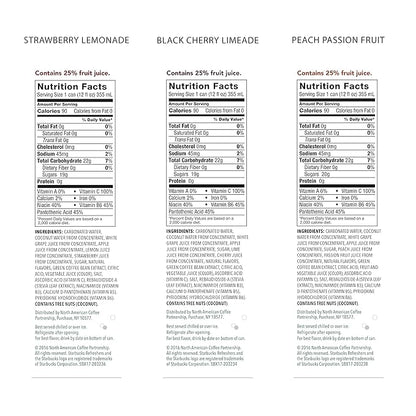 Starbucks Refreshers, 3 Flavor Variety Pack (Peach,Cherry, Stw Lmd), 12 Ounce Sleek Cans (Pack of 12)