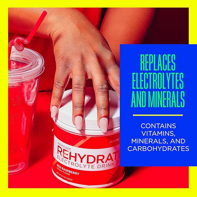 AdvoCare Rehydrate - Electrolyte Drink Mix - Includes Magnesium, Sodium, Potassium & Calcium - Antioxidant & Amino Acid Fortified - Supports Hydration & Recovery - Red Raspberry, 12.7 oz