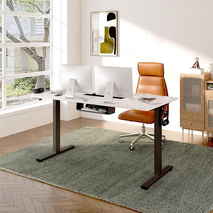 FLEXISPOT EN2Whole-Piece Standing Desk with Clamp Power Strip, 48 x 24'' Electric Stand Up Height Adjustable Desk with Cable Management (Black Frame + 48" Marble Gray, 2 Packages)