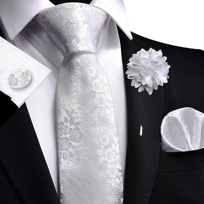 GUSLESON 3.15"（8cm） Mens Floral Tie and Lapel Pin Necktie Hankerchief Cufflinks Set for Men