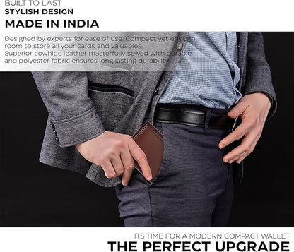 Real Leather Mens Trifold Wallet RFID Blocking Slim Minimalist Front Pocket - Thin & Stylish with ID Window in Gift Box