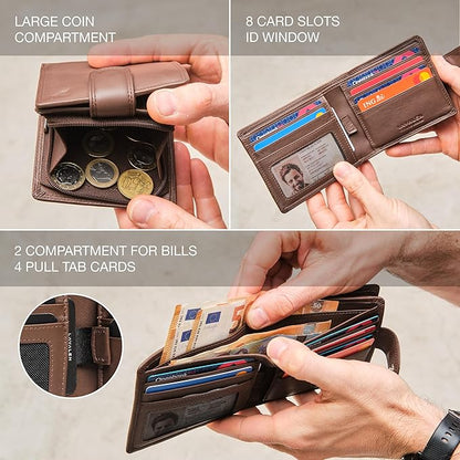 Soft Leather Wallet for Men - Mens Wallet Bifold with Zipper Coin Pocket - Holds Bills, Credit Cards, Coins - Carteras para Hombres Piel - Billeteras de Hombres Cuero Original - RFID Blocking.