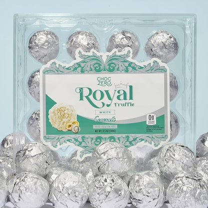 ChocZero White Chocolate Coconut Hazelnut Truffles, Zero Added Sugar, Gluten Free, Keto Holiday Gift, High Fiber, 16 Individually Wrapped Pieces, 8.5 Ounce (Pack of 1)