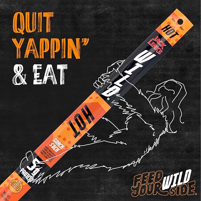 Jack Link's WILD Snack Sticks, Hot Spicy - Protein Snack Sticks with 5g of Protein per Serving, Great Stocking Stuffers and Gifts, Keto Friendly, Individually Wrapped - 1.0 Oz. (Pack of 20)