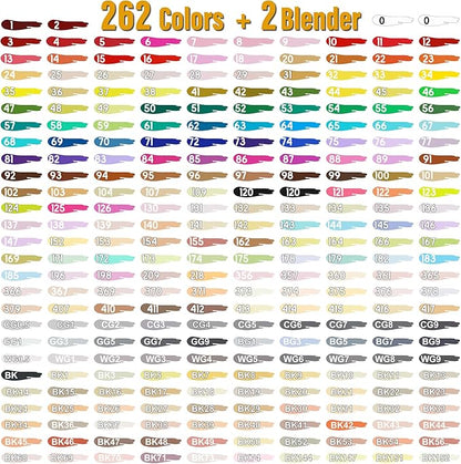264 Alcohol Markers, Dual Tip Fine & Broad Drawing Markers Alcohol Marker Set with Case, Art Marker for Adults Coloring Artists Drawing Sketching Card Making and Illustration