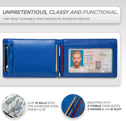 Suavell Slim Wallets for Men. RFID Money Clip Wallet, Slim Wallet, Thin Front Pocket Credit Card Wallet, Minimalist Bifold (Ocean Stone Pilot)