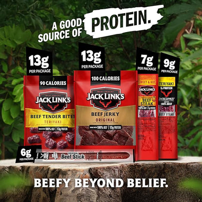 Jack Link's Beef Jerky Gift Basket Variety Pack - Includes Jerky, Meat Sticks, and Beef Steaks, Great Gift for Men, Perfect Hunting Trip Snacks, 15-Piece Assorted Meat Snack Pack