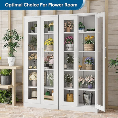 Display Storage Cabinet with Glass Door, 67 Inches Metal Curio Cabinet with 4 Adjustable Shelves, HD&Tempered Glass Display Case for Home, Office, Clinic, Pantry, Assemble Required (White)