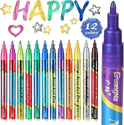 Glitter Markers Pen: Easter Basket Essentials Stuffers 12 Glitter Colors Metallic Shimmer Marker Fine Tip Water-based Ink for Kids Adults DIY Crafts Greeting Birthday Cards Making Mugs Wood