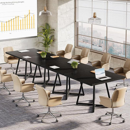 Tribesigns 31.5" Square Conference Table Set of 2, 63" Industrial Office Meeting Table for 4-6 People, Business Podcast Furniture with Metal Base for Small Spaces, Office Conference, Black
