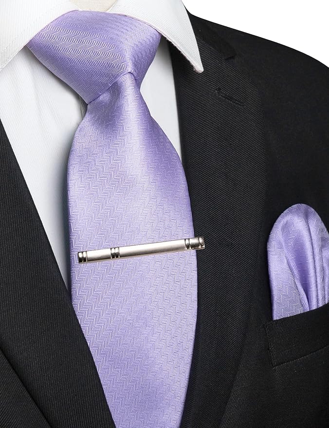 RBOCOTT Mens Woven Tie and Pocket Square with Tie Bar Sets Solid Necktie