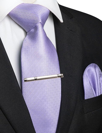 RBOCOTT Mens Woven Tie and Pocket Square with Tie Bar Sets Solid Necktie