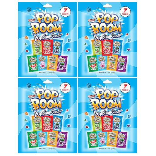 Tiltay Pop Boom Popping Candy – 7 Flavor Assortment, Strawberry, Green Apple, Blue Raspberry, Watermelon, Grape, Pineapple, Cotton Candy – 4 x 7-pack