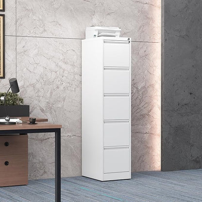 5 Drawer File Cabinet with Lock, Steel Vertical Filing Storage Cabinet for Home Office, Heavy-Duty File Cabinets for Letters/Legal/A4 (Require Assembly, White)