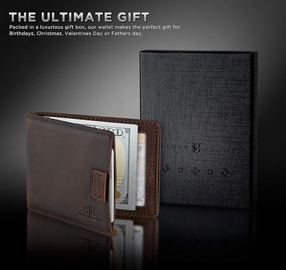 RFID Blocking Slim Money Clip Wallet – Leather Bifold Front Pocket Minimalist Mens Wallet with Money Clip for Men, Small Credit Card Holder Wallet - Travel Wallet with Gift Box