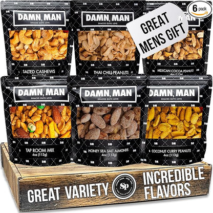 Gourmet Nut Gift Basket for Men – Birthday Gifts for Men with 6 Handcrafted Nut Varieties – Resealable Nut Snack Pouches – Gift Set for Dad, Husband, Boyfriend, Thank You, Holiday