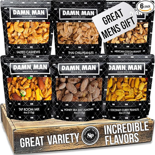 Gourmet Nut Gift Basket for Men – Birthday Gifts for Men with 6 Handcrafted Nut Varieties – Resealable Nut Snack Pouches – Gift Set for Dad, Husband, Boyfriend, Thank You, Holiday