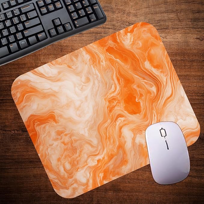 Orange Marble Agate Mouse Pad Mat Mousepad for Desk Computer Laptop PC Gaming Home or Office Gift Marbled Abstract (Orange MP39)