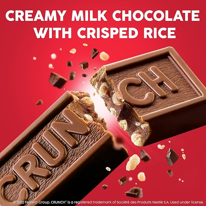 CRUNCH, Bulk 12 Pack, Milk Chocolate and Crisped Rice, Full Size Holiday Candy Bars, Stocking Stuffers, Individually Wrapped, 52.8 oz
