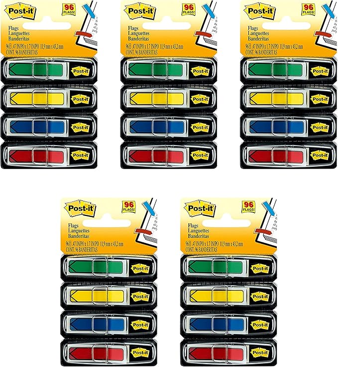 Post-it Arrow Flags, Assorted Primary Colors.47 in. Wide, 24/Dispenser, 4 Dispensers/Pack, (684-ARR3) (5)