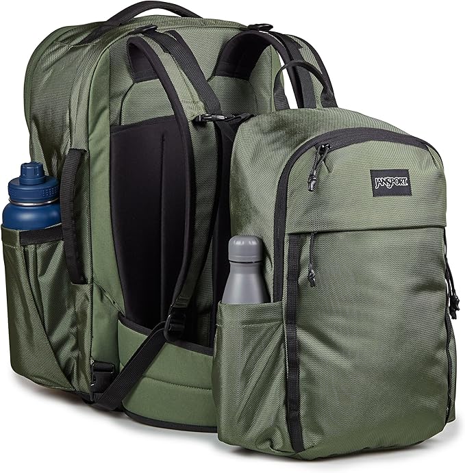 JanSport Venture Pack System – Travel Pack With Large Main Compartment, 4 Water Bottle Pockets, Adjustable Torso Length, Perimeter Wireframe Suspension, Tuck-Away Straps, Padded Hip Belt, Cargo Green