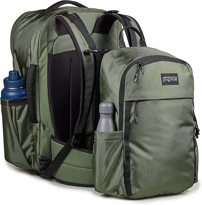 JanSport Venture Pack System – Travel Pack With Large Main Compartment, 4 Water Bottle Pockets, Adjustable Torso Length, Perimeter Wireframe Suspension, Tuck-Away Straps, Padded Hip Belt, Cargo Green
