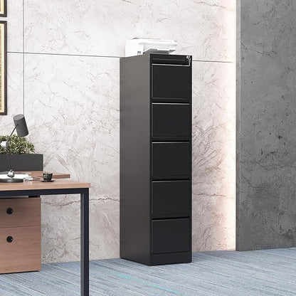 5 Drawer File Cabinet with Lock, Steel Vertical Filing Storage Cabinet for Home Office, Heavy-Duty File Cabinets for Letters/Legal/A4 (Require Assembly, Black)