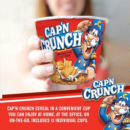 Cap'N Crunch Breakfast Cereal, Original, 1.51oz Individual Cups (12 Pack)