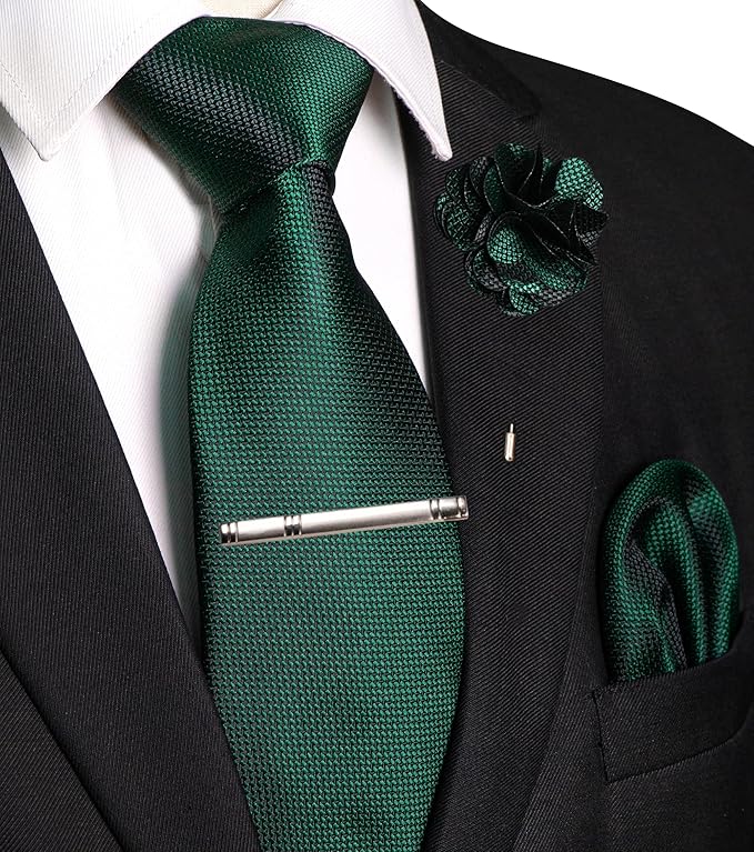 JEMYGINS Mens Tie and Lapel Pin with Pocket Square Tie Clip Sets for Casual and Business 4PCS