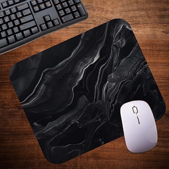 Dark Black Marble Agate Mouse Pad Mat Mousepad for Desk Computer Laptop PC Gaming Home or Office Gift Marbled Abstract (Black Marble MP05)