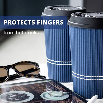Disposable Coffee Cups With Lids - 16 oz To Go Coffee Cup (70 Set). Large Travel Cups Hold Shape With Hot and Cold Drinks, No Leaks! Insulated Ripple Cup Protect Hands, No Sleeves needed!