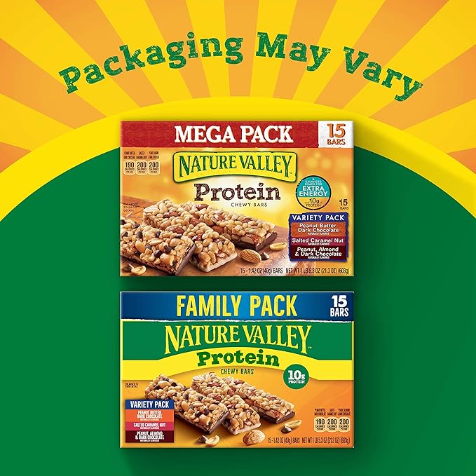 Nature Valley Protein Granola Bars, Snack Variety Pack, Chewy Bars, 15 ct, 21.3 OZ (Pack of 2)