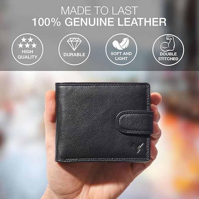 Soft Leather Wallet for Men - Mens Wallet Bifold with Zipper Coin Pocket - Holds Bills, Credit Cards, Coins - Carteras para Hombres Piel - Billeteras de Hombres Cuero Original - RFID Blocking.