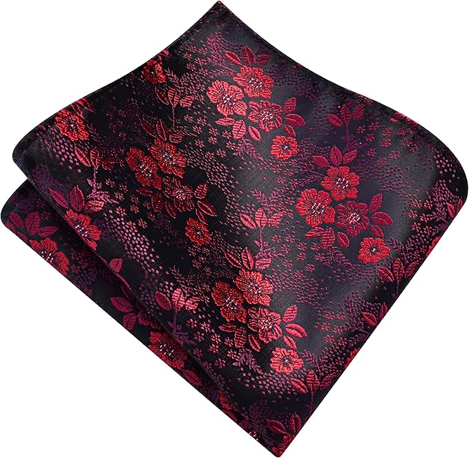GUSLESON 3.15"（8cm） Mens Floral Tie and Lapel Pin Necktie Hankerchief Cufflinks Set for Men