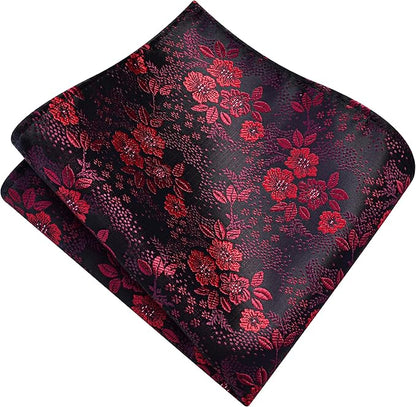GUSLESON 3.15"（8cm） Mens Floral Tie and Lapel Pin Necktie Hankerchief Cufflinks Set for Men