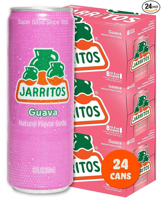 Jarritos - Mexican Soda Soft Drinks, Guava (12 oz, 355ml) 24 Cans (3 Boxes of 8) - Made with Real Cane Sugar - 100 Calories, 0g Fat - Made in Mexico - Natural Flavor Soda Pop - Party & BBQ Beverages