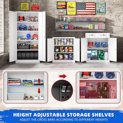 Pataku Metal Storage Cabinet, Garage Cabinet with Doors and Shelves 36" Hx32 Wx16 D, Steel Lockable File Cabinets for Office, Home, Garage, Basement, Industrial, White