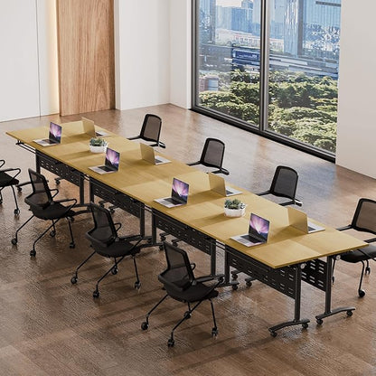 Conference Room Table, 55 Inch Folding Conference Tables with Wheels, Modern Office Meeting Table, Easy Flip & Nest Design, Rectangular Seminar Tables with Metal Frame for 2-24 People(F 6PCS)