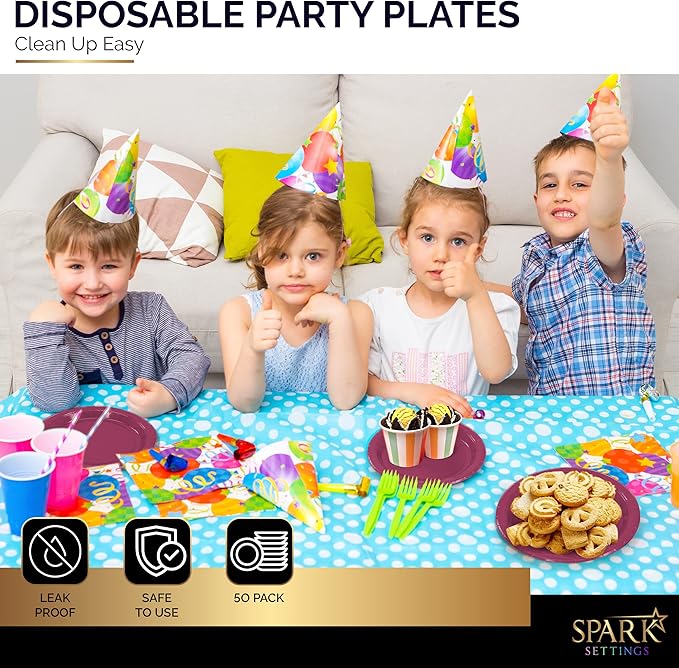Burgundy Paper Dessert Plates, 6 3/4 Inches, Strong and Sturdy for Party, Dinner, Holiday, Picnic, Travel - Pack of 50